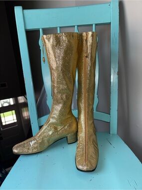 Rare Vintage 1960’s Gold Lame Go Go Boots with Original Gold Hardware